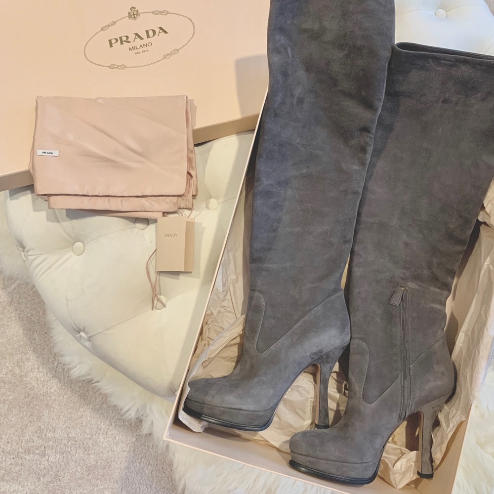 Authentic Prada over the knee heeled boots